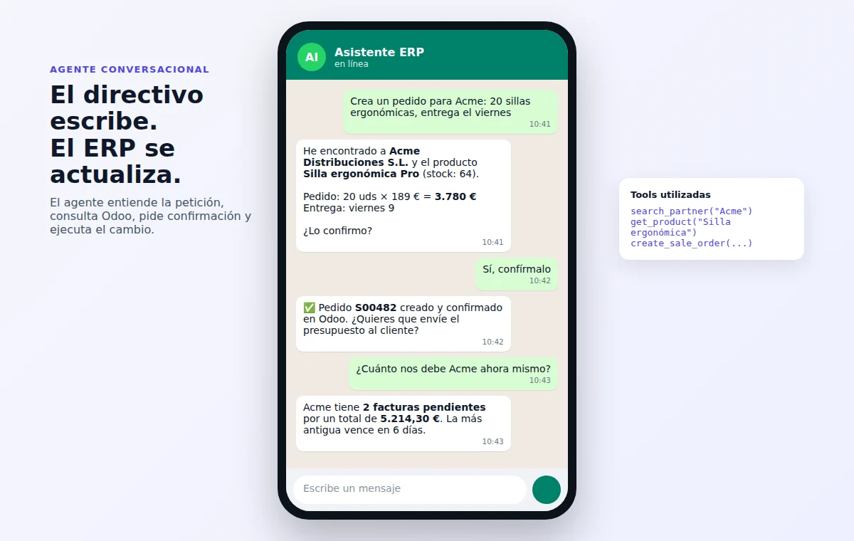 Agente de IA por WhatsApp que gestiona un ERP